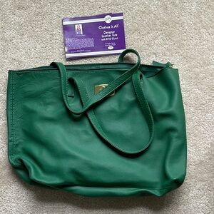 Joy Mangano RFID Green Leather Tote Bag with wristlet